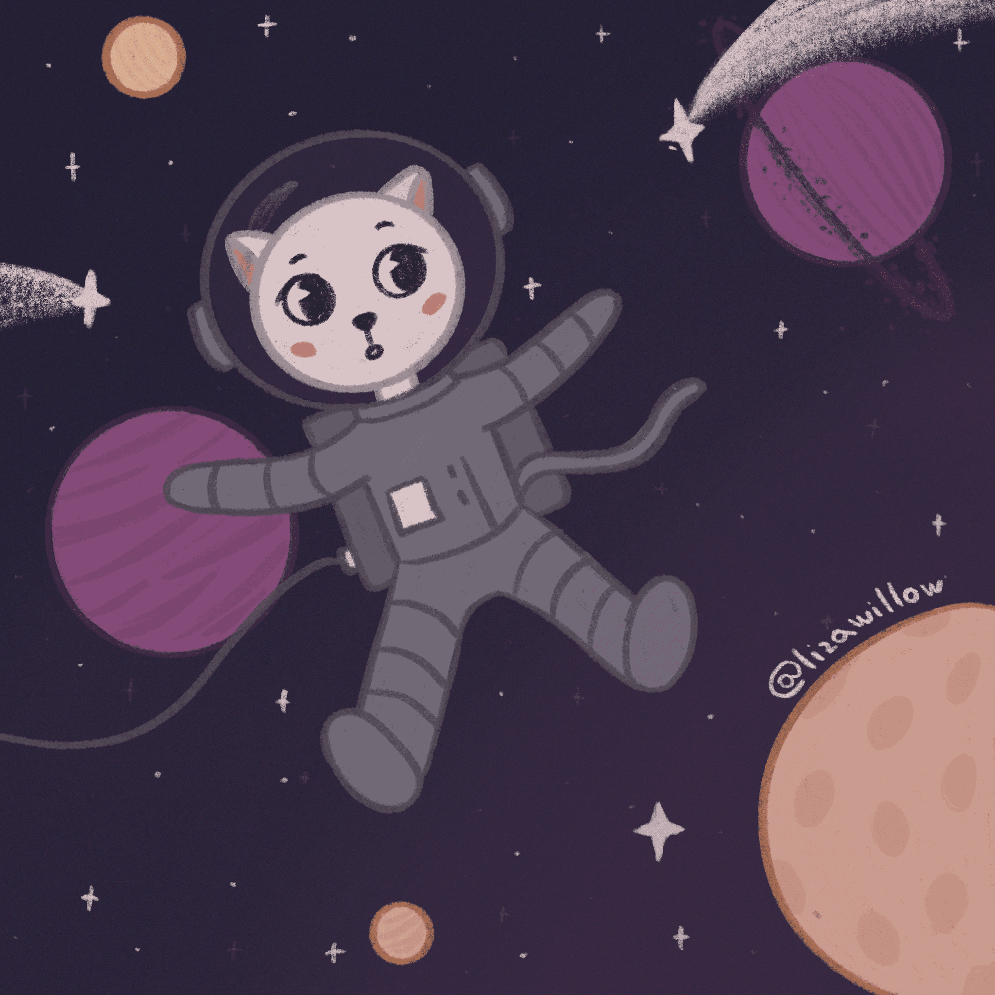 astronaut cat girl in space